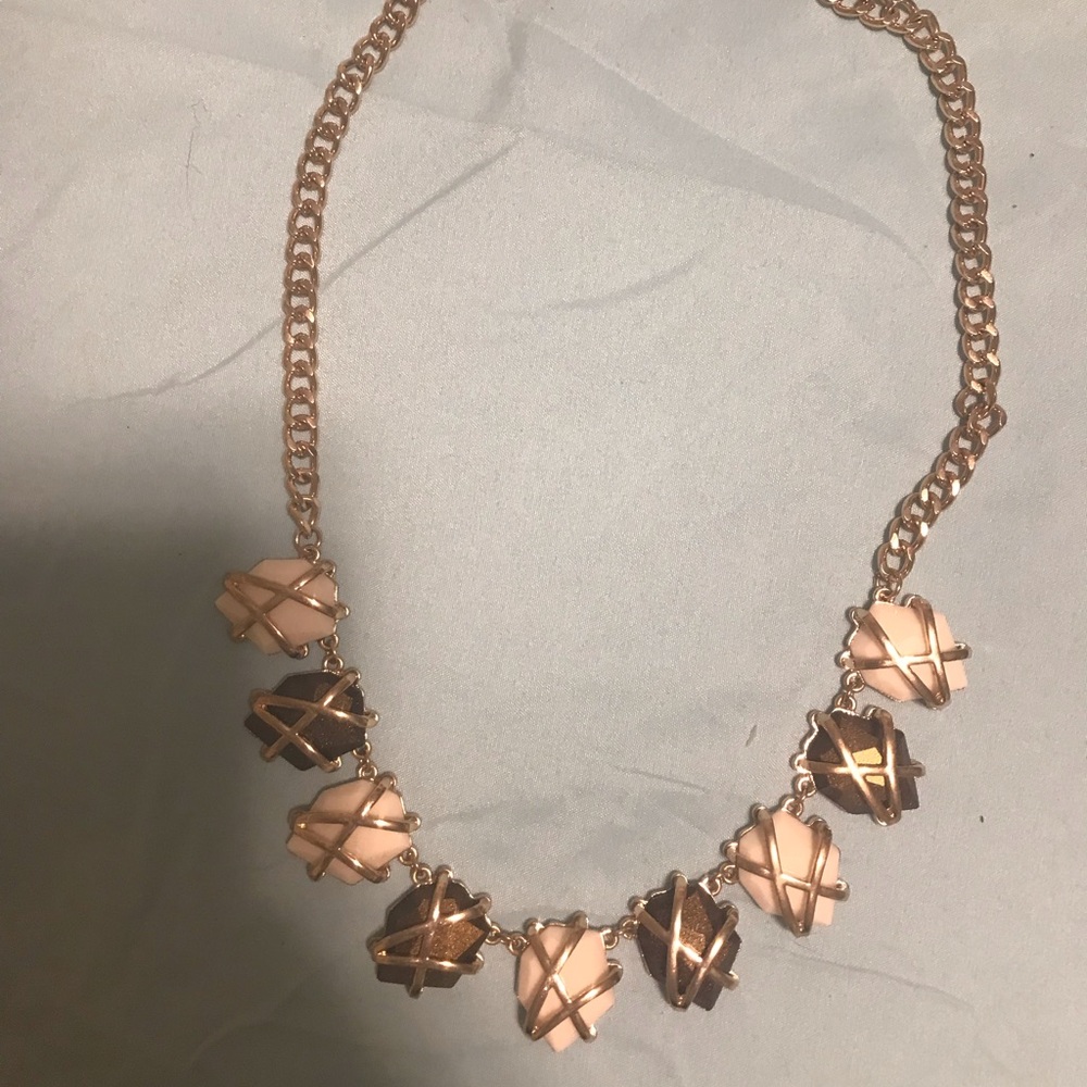 White and brown gold wrapped costume necklace